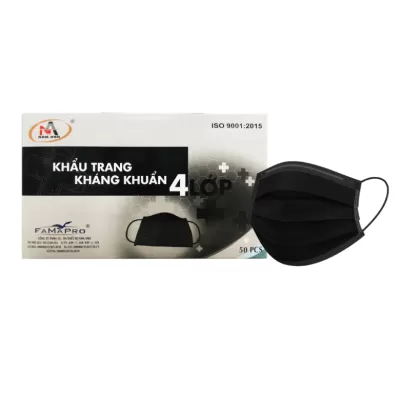 Khẩu Trang Y Tế 4 Lớp Nam Anh Đen Hộp 50 Cái